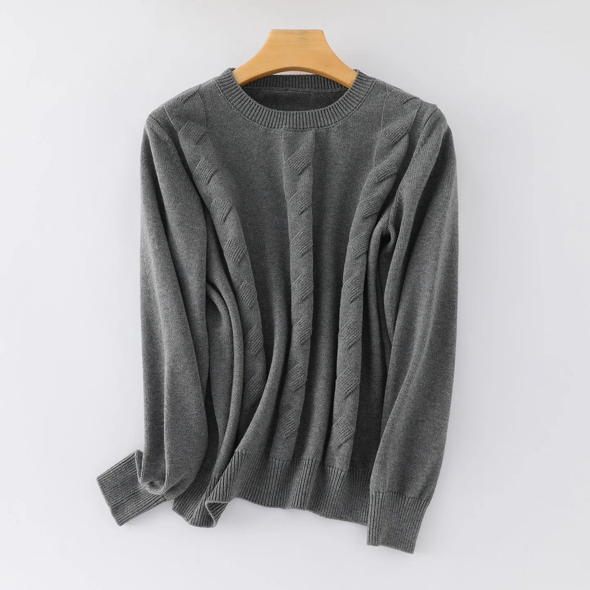 Damen Strickpullover Rundhals mit Zopfmuster Rosa