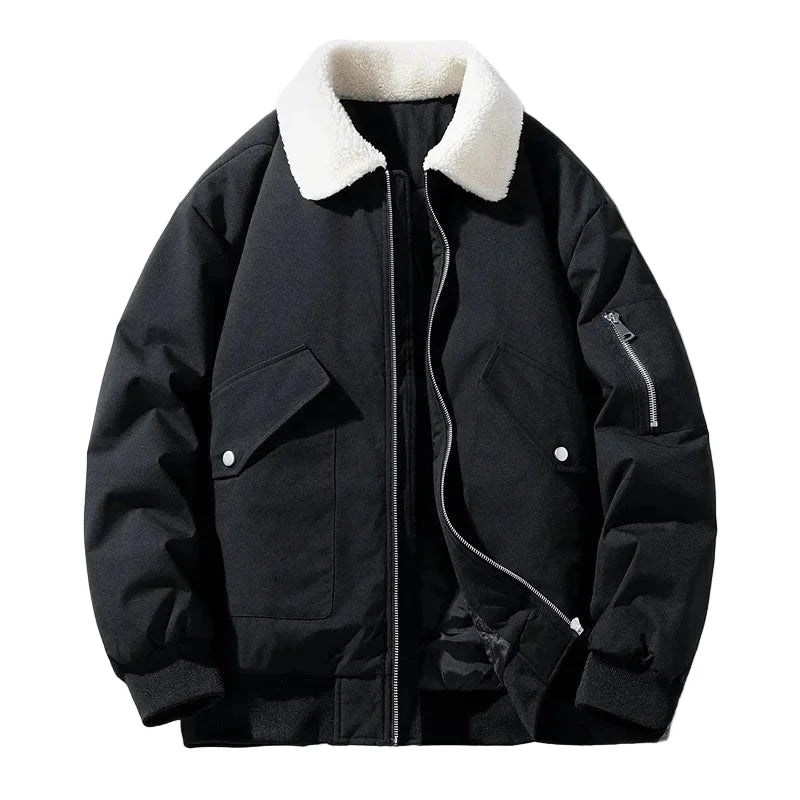 Herren Winterjacke mit Lammfellkragen – Modischer, warmer Freizeitmantel für kalte Tage