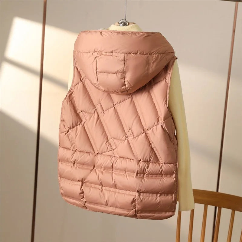 Steppweste mit Kapuze gefüttert Damen Weste Ärmellos Taschen