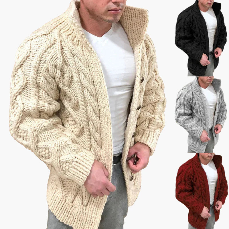 Herren Strickjacke mit Zopfmuster – Modernes, warmes Freizeit- und Winter-Outfit