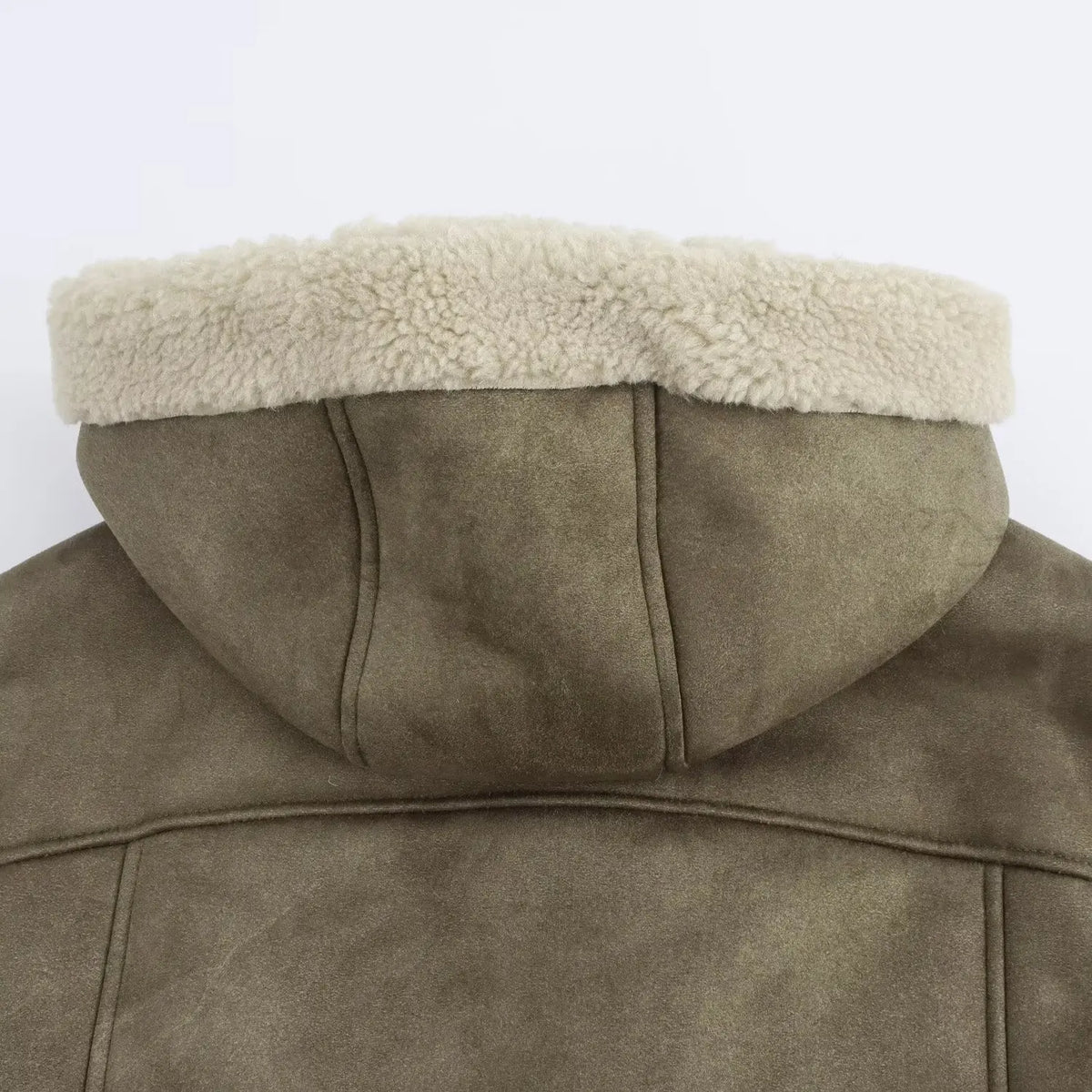 Grüne Damen Jacke mit Kapuze, Reißverschluss und Teddyfutter