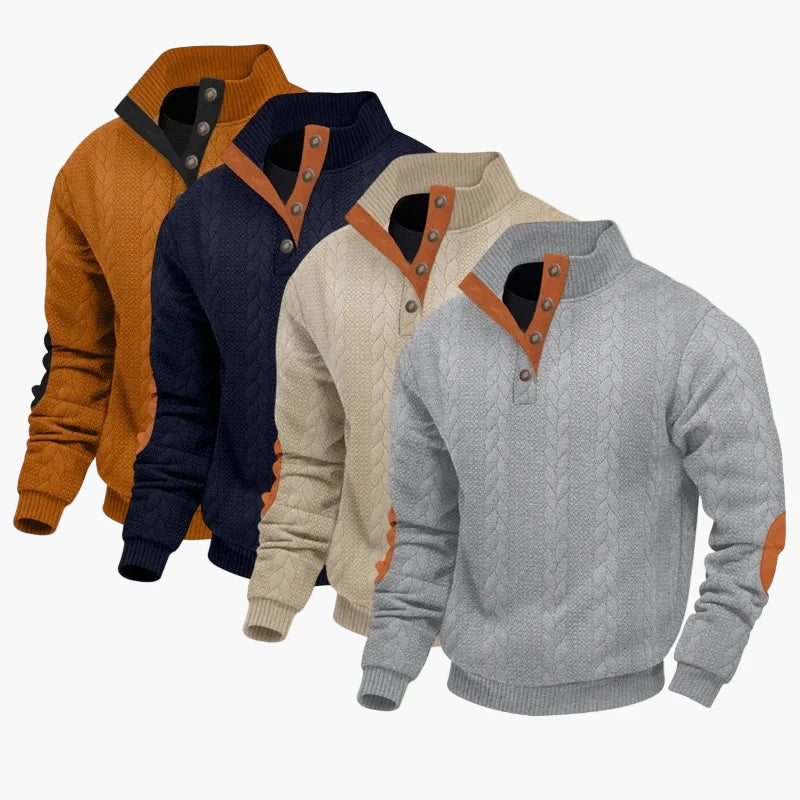 Herren Strickpullover mit Knopfleiste – Modischer Freizeit Sweater im Zopfmuster