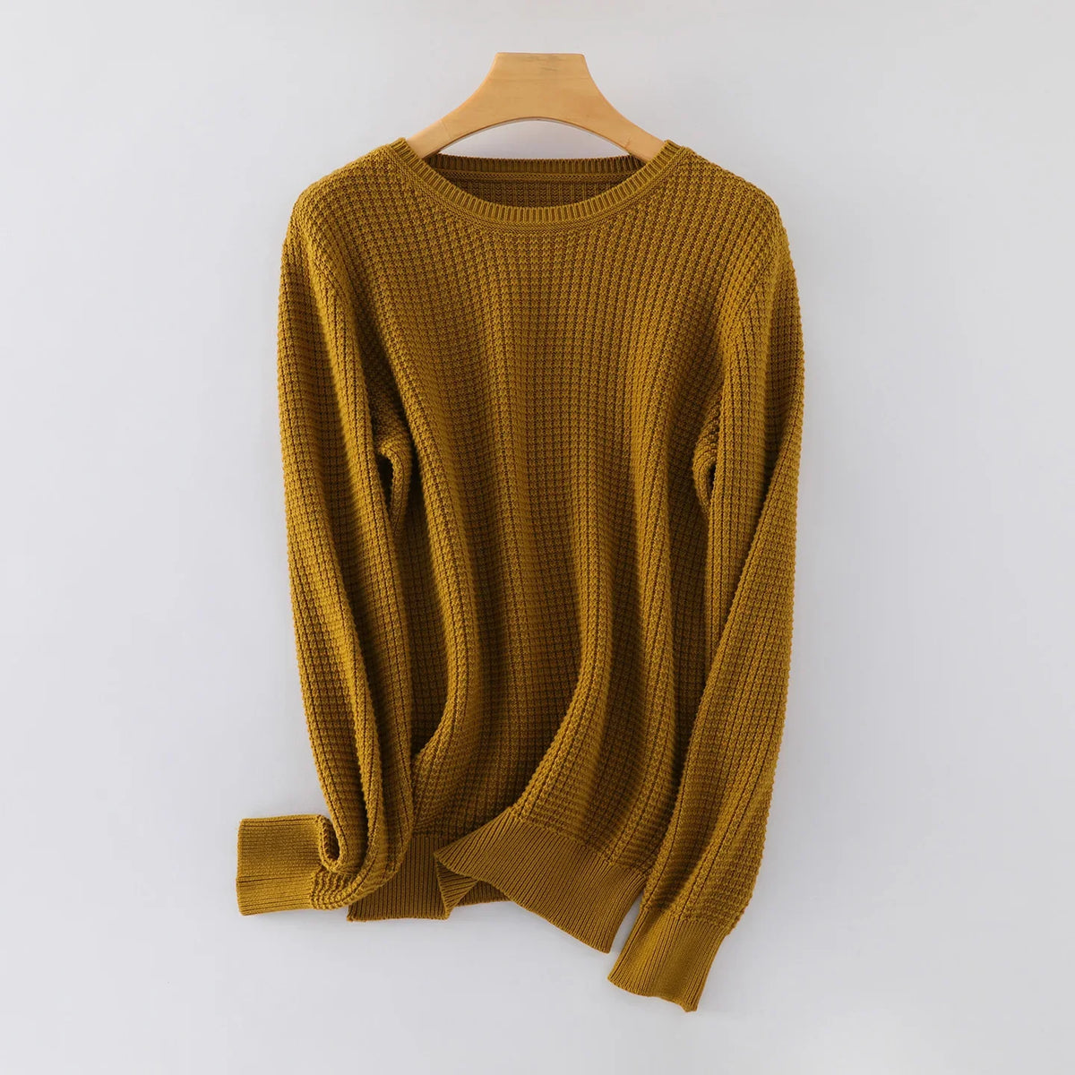 Damen Feinstrickpullover Rundhals Langarm Waffelmuster