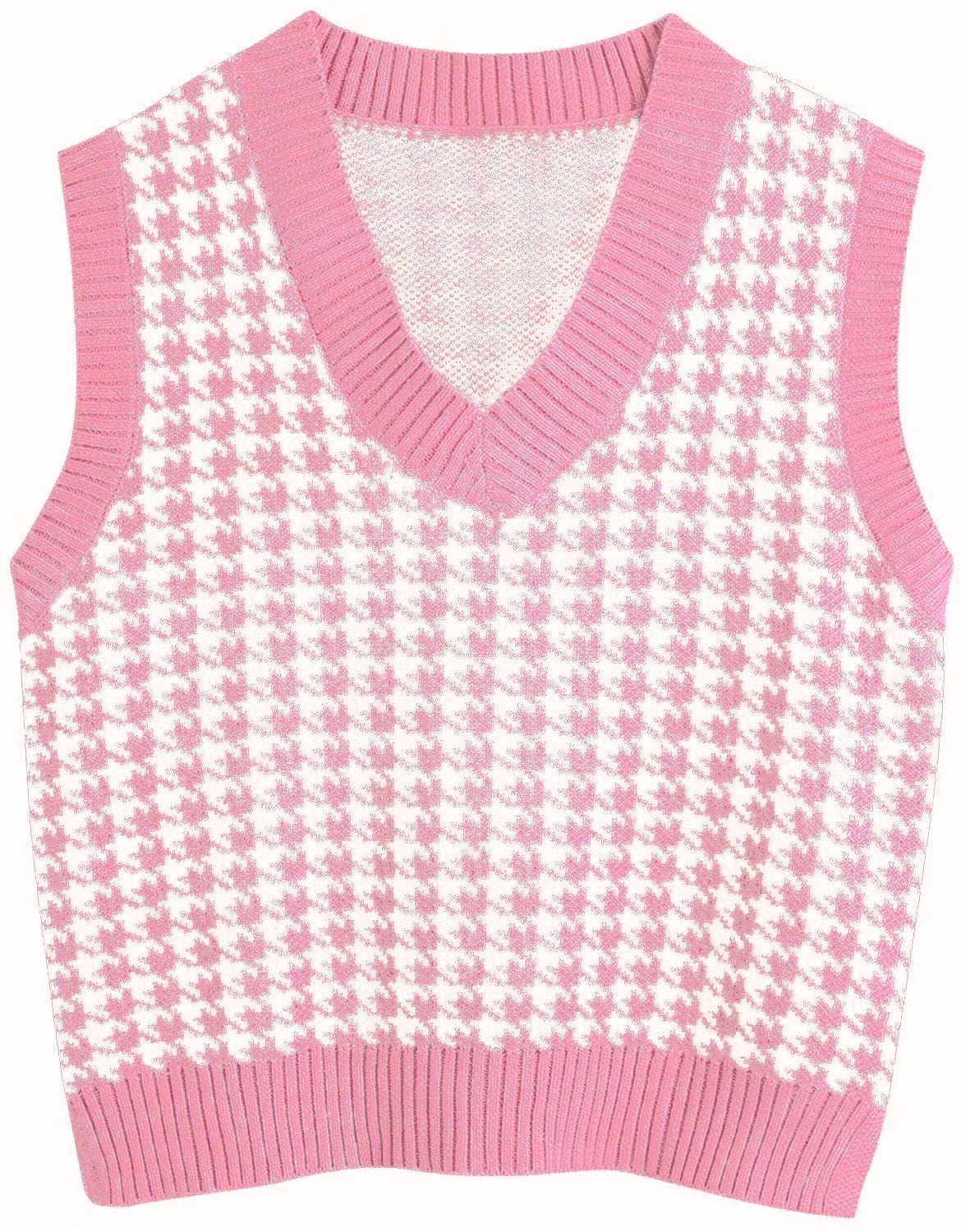 Damen Pullunder Hahnentritt V-Ausschnitt Strickweste Beige