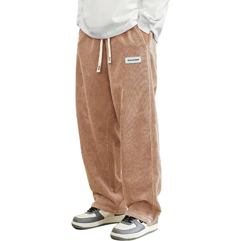 Herren Cordhose locker lässig mit Kordelzug – Weite Bein Freizeithose