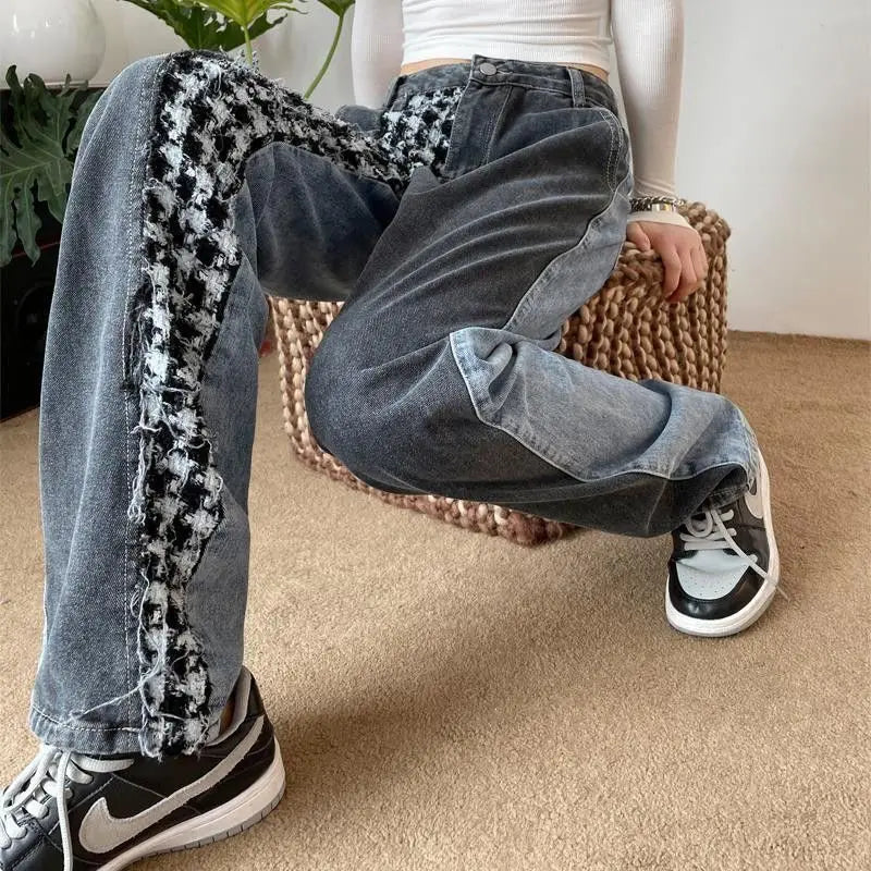 Jeans Damen Straight Leg Weite Passform Dunkelblau
