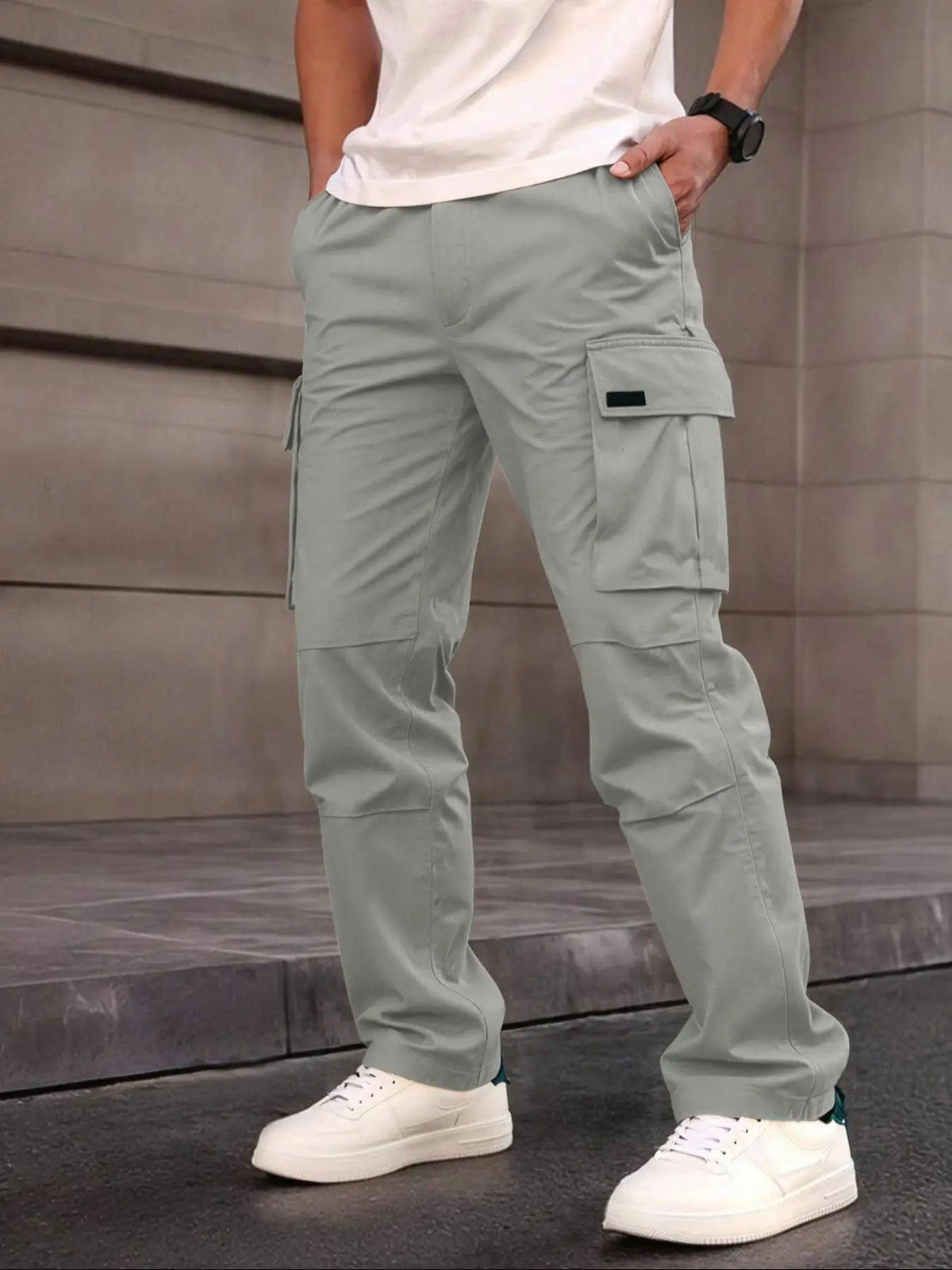 Herren Cargo Hose Schwarz mit Taschen, Bequeme Freizeithose