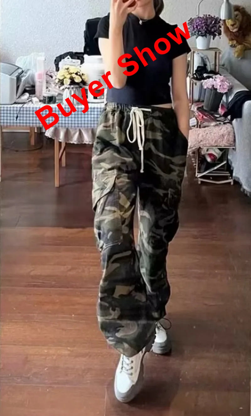 Cargohose Damen Camouflage Grün Weites Bein