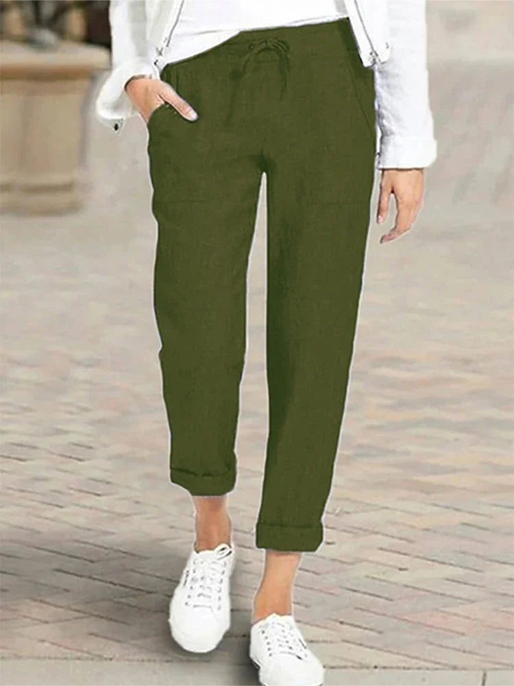 Damen Freizeithose mit Kordelzug und aufgeschlagenem Beinabschluss