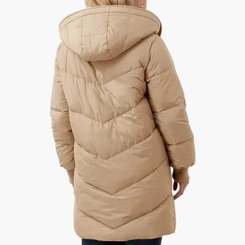 Damen Winter Steppmantel mit Kapuze – Langer, warmer Outdoor Mantel für kalte Tage