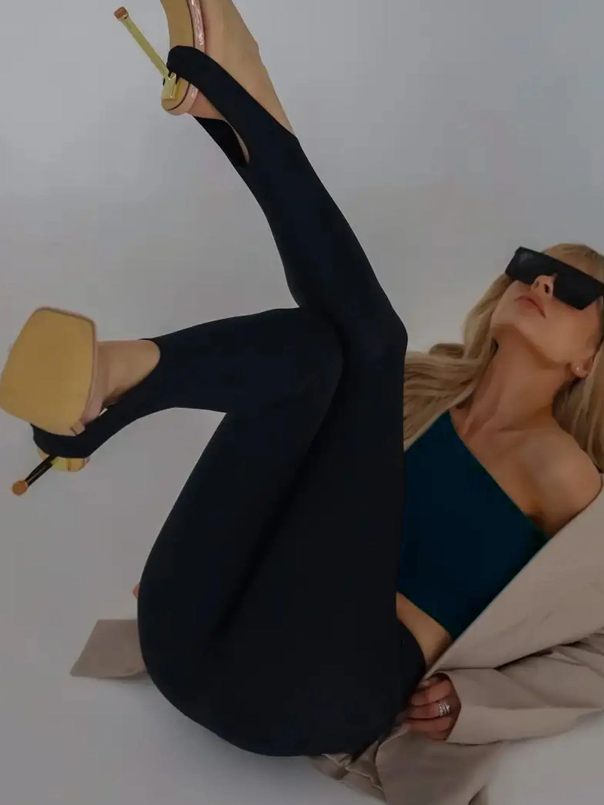 Damen Steghose Schwarz Blickdicht Leggings