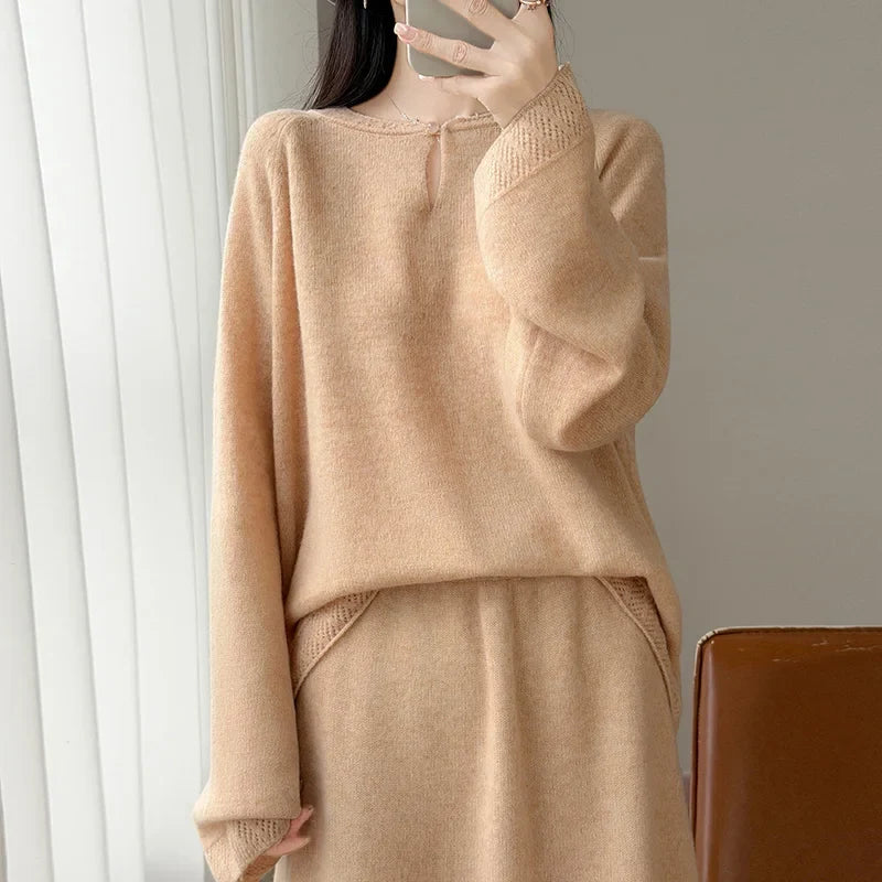Damen Pullover Langarm Rundhals mit Lochdetails Hellrosa