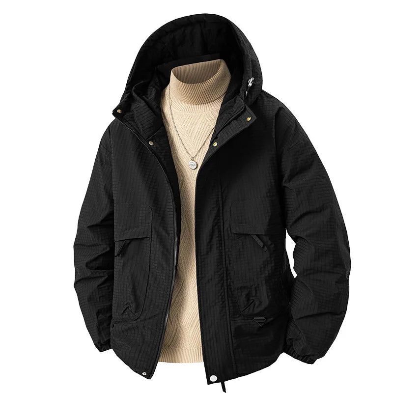Herren Jacke mit Kapuze Braun Gemustert