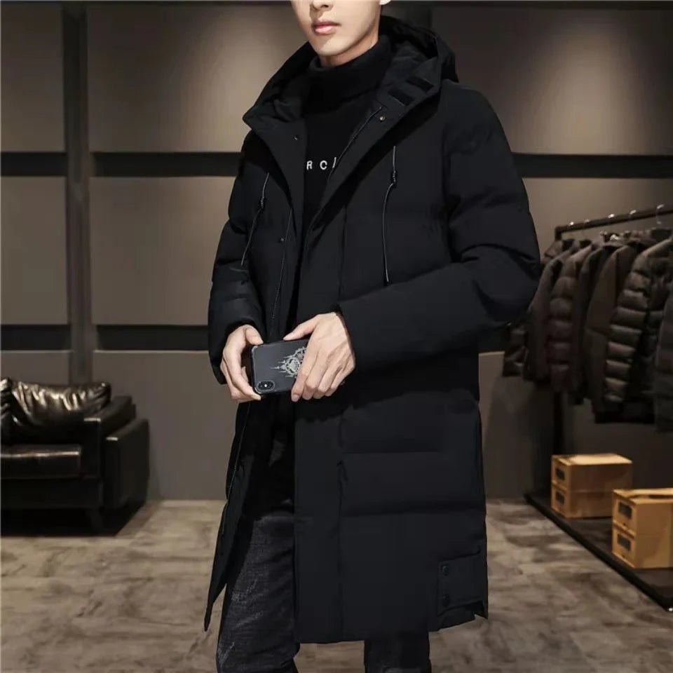 Herren Winter Steppmantel Lang mit Kapuze Warm Jacke Grau
