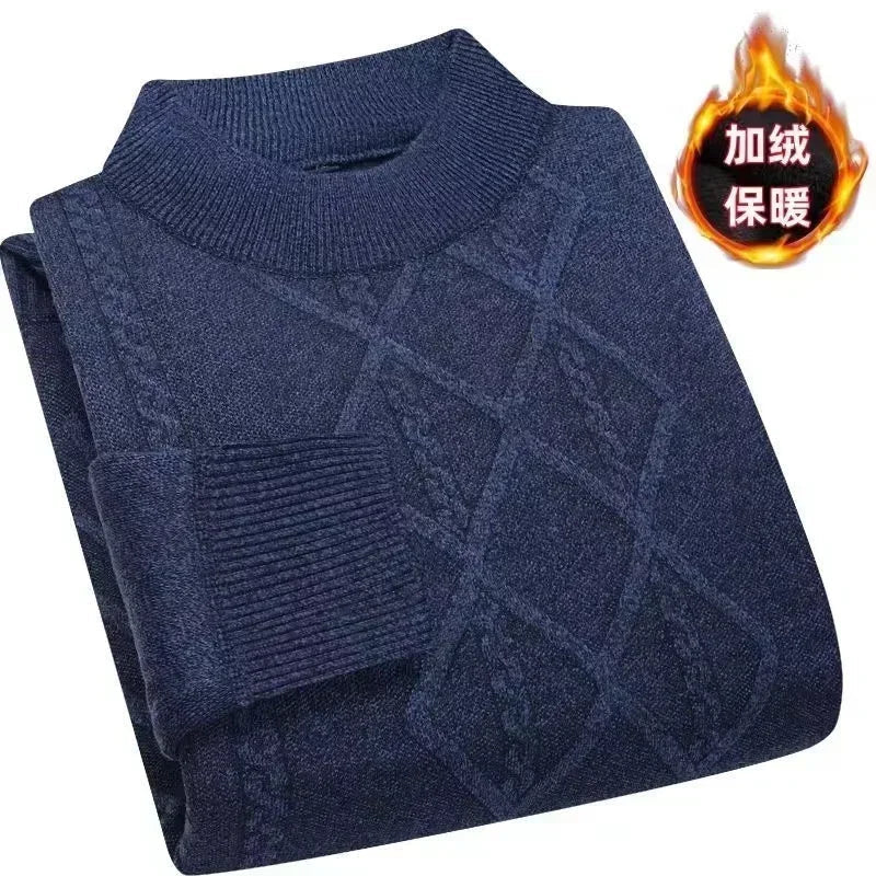 Herren Mock-Neck Pullover Winter Warmer Strickpullover Rautenmuster