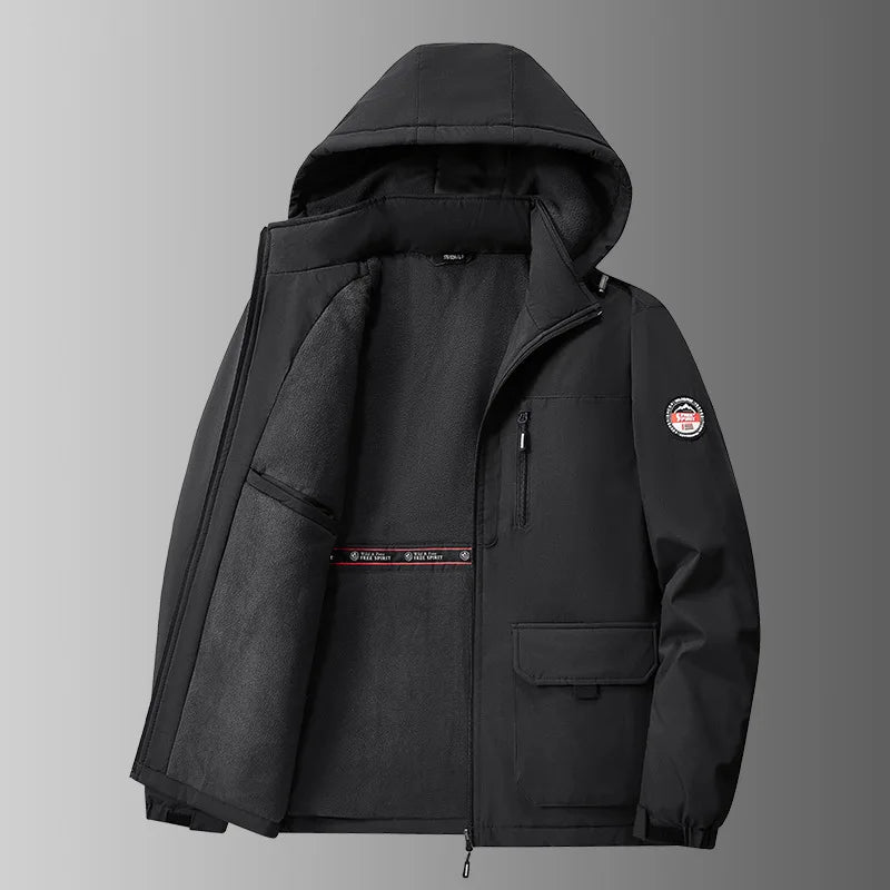 Herren Winterjacke mit Kapuze Gefüttert Khaki