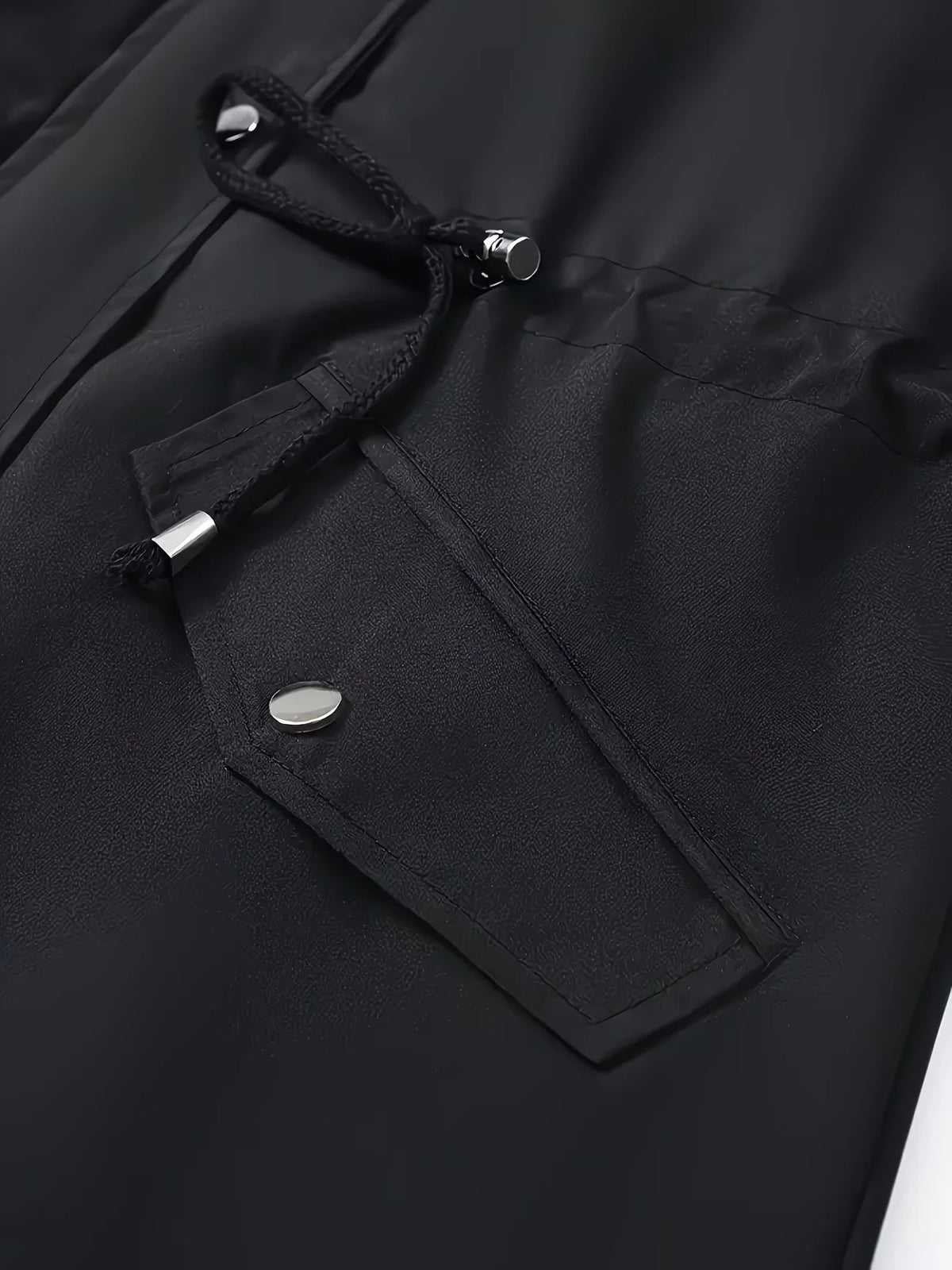 Schwarze Damen Regenjacke mit Kapuze und Karofutter