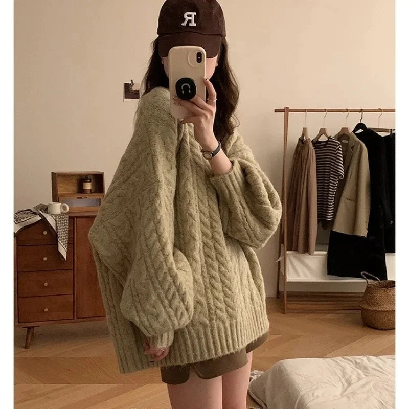 Damen Oversize Strickpullover im Koreanischen Stil – Lässige Herbst Winter Mode für Alltag und Freizeit