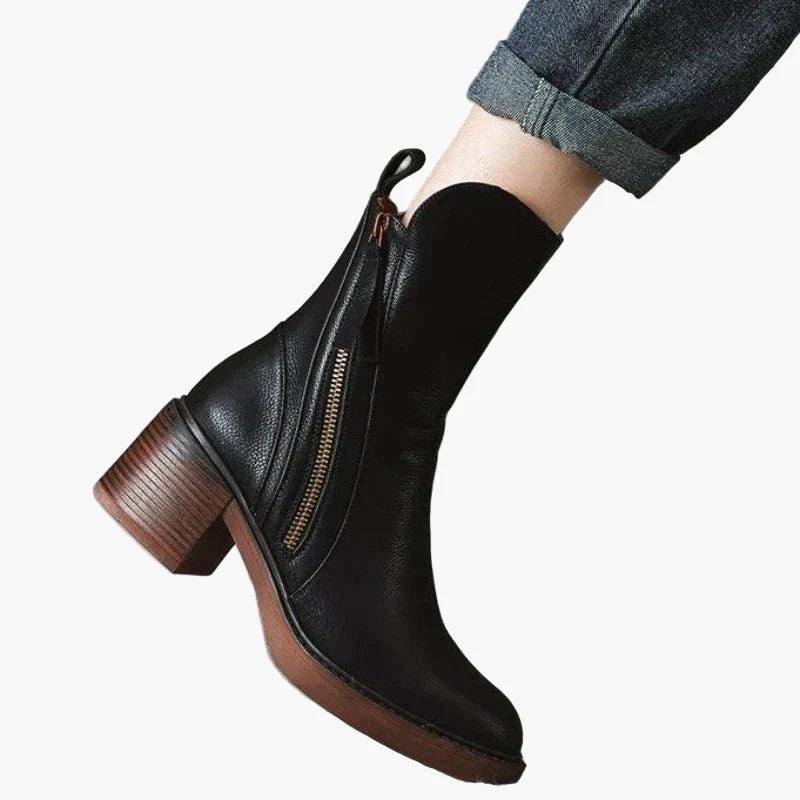 Damen Stiefelette mit Absatz – Eleganter Veganem Leder-Look für Alltag & Büro