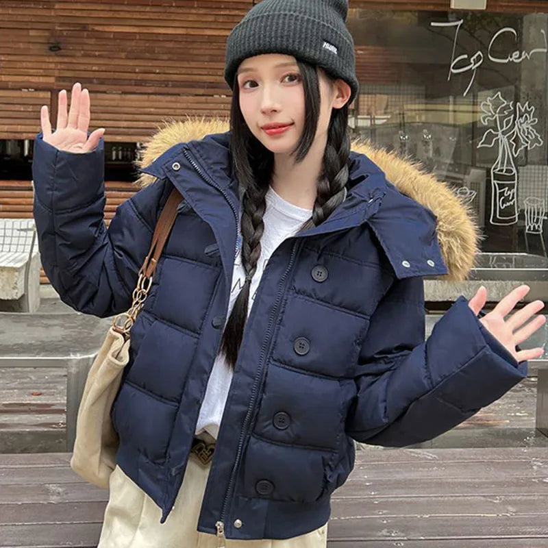 Damen Winter Steppjacke mit Kapuze & Pelzbesatz Hellrosa