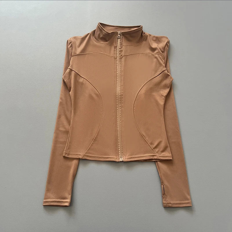 Damen Sportjacke mit Stehkragen & Reißverschluss, Langarm, schmale Passform