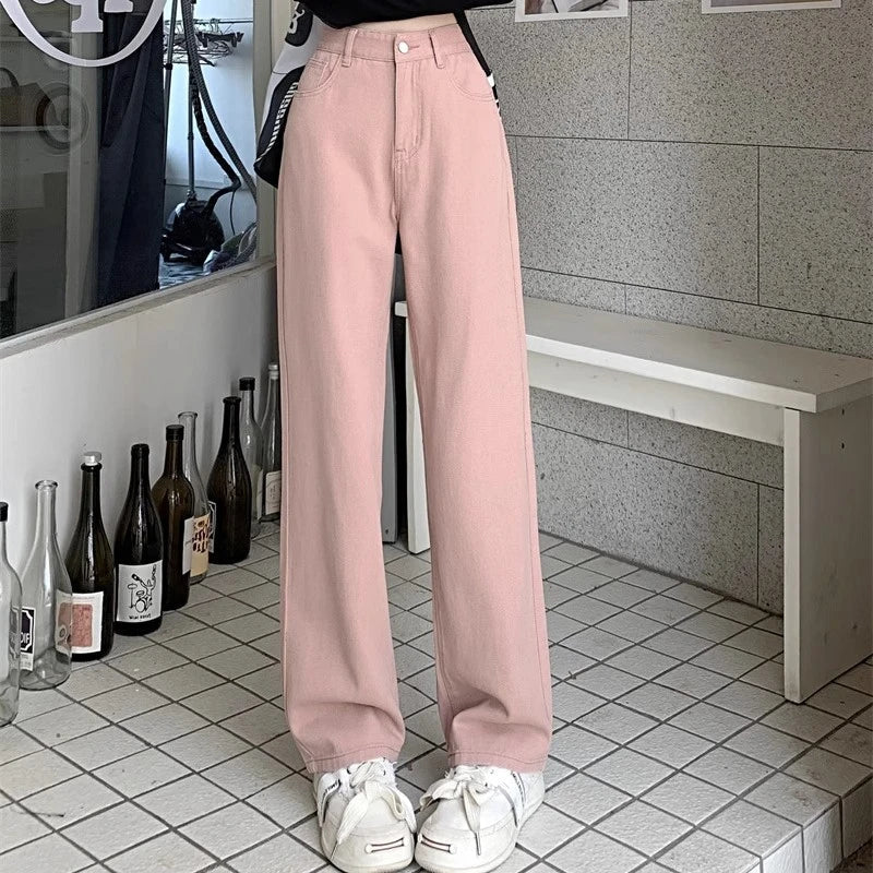 Damen Jeans High Waist Weites Bein Straight Fit