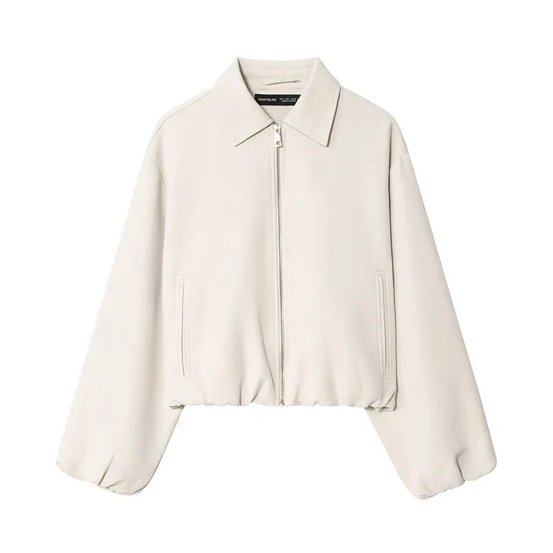 Damen Kurzjacke mit Reißverschluss und Kragen Oversized