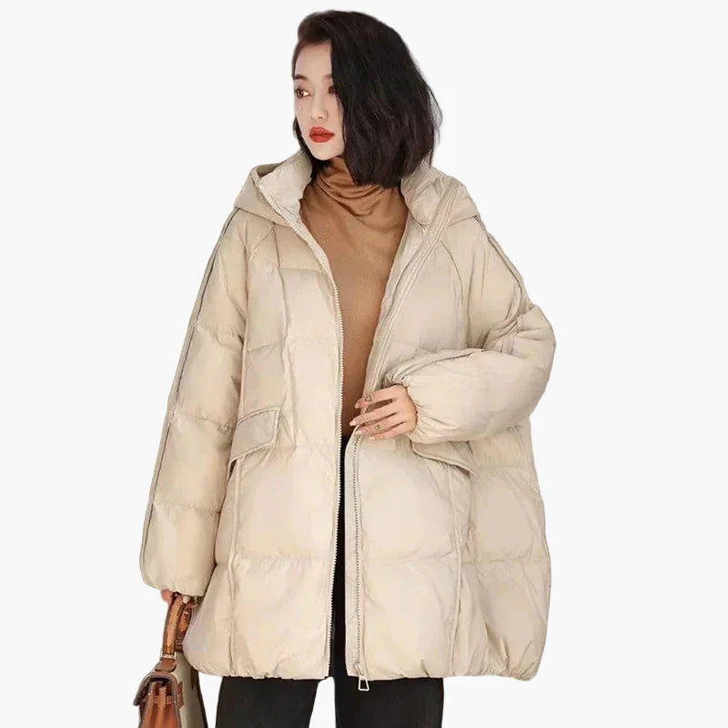 Damen Oversize Steppjacke mit Kapuze für Alltag und Freizeit