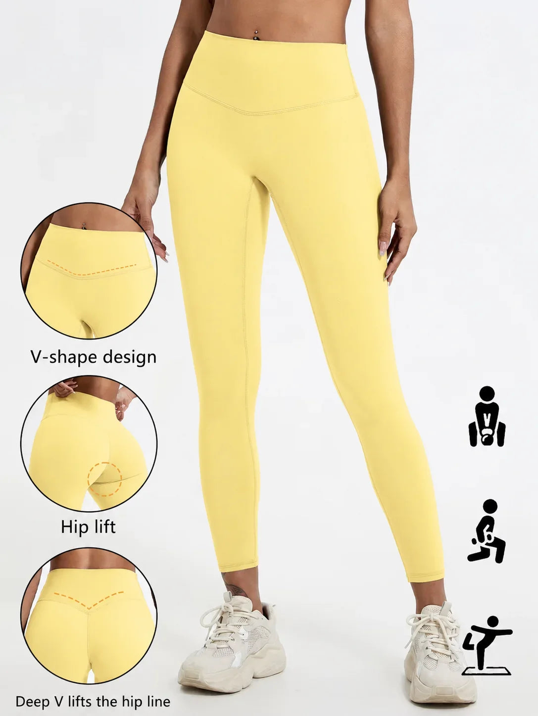 Damen Sport Leggings Hochbund V-Design Bauchkontrolle Yoga Fitness Hose