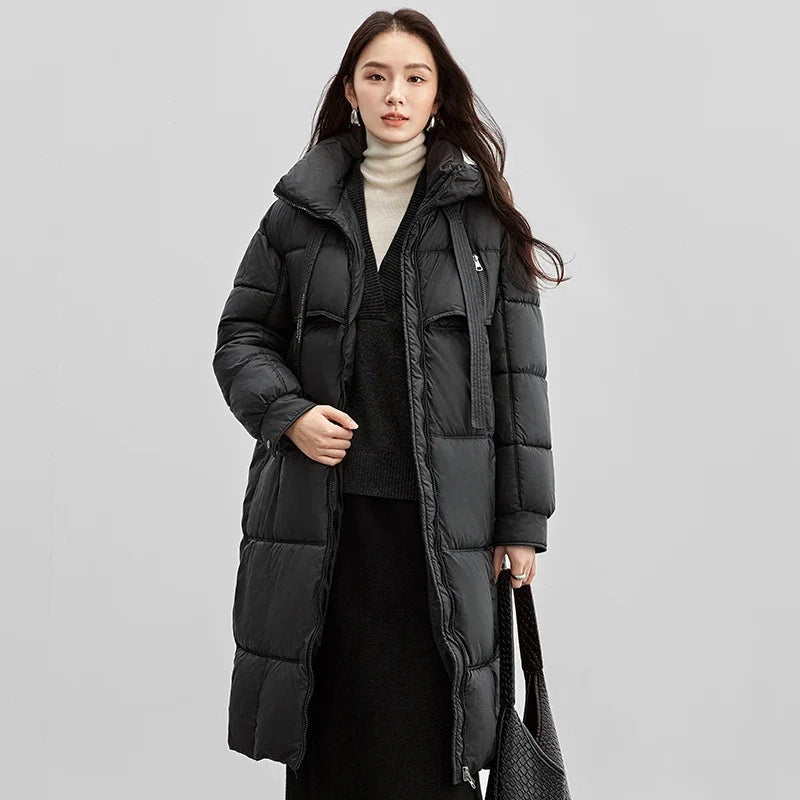 Damen Langer Steppmantel mit Kapuze Winter Warm Gefütterter Parka