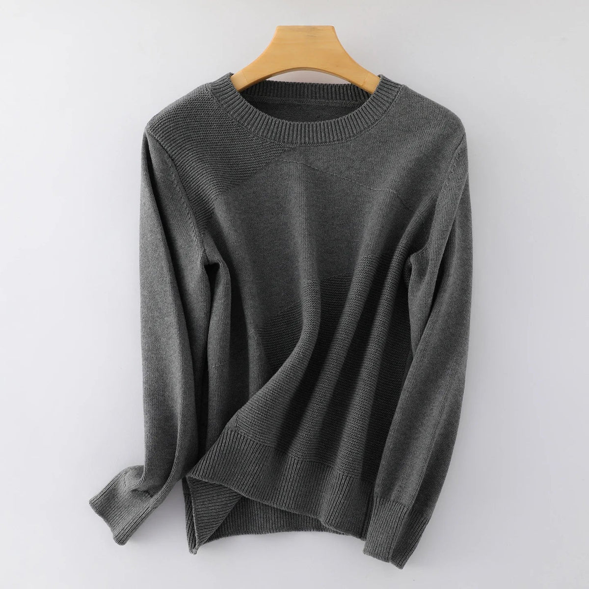 Damen Strickpullover Rundhals Langarm Strickmuster Einfarbig