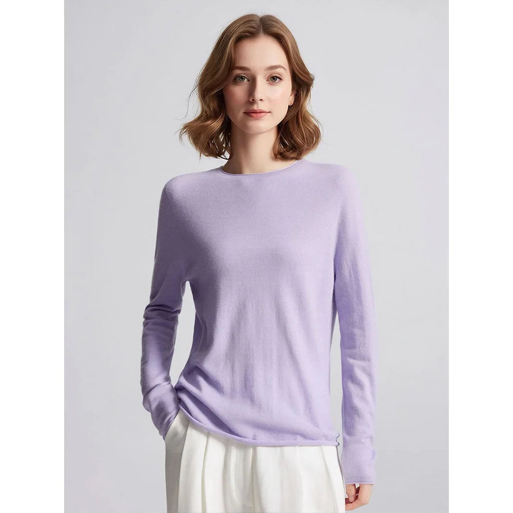 Damen Langarm Pullover Rundhalsausschnitt Uni Basic