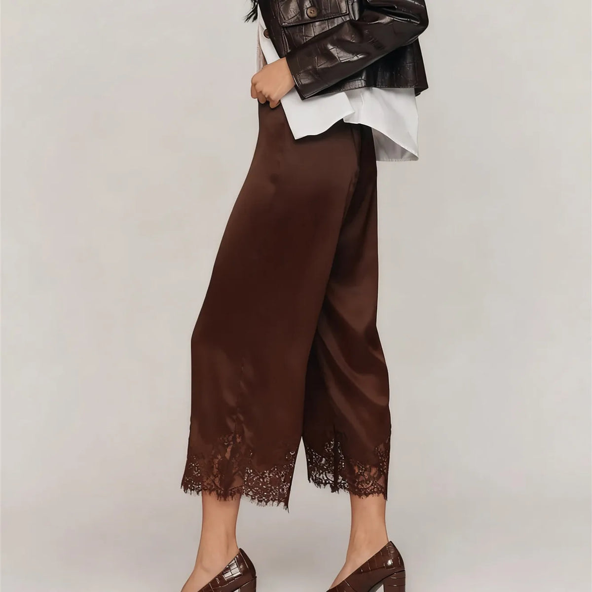 Damen Culotte Hose mit Spitze – Weites Bein, Halbhoch