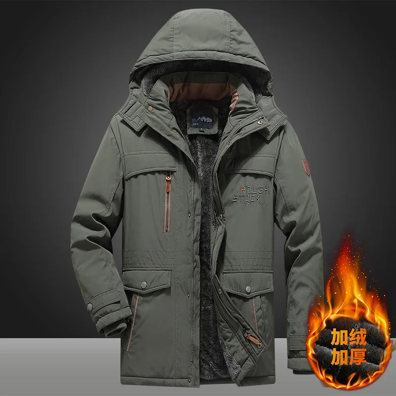Herren Winterjacke mit Kapuze Gefütterter Parka Warm Schwarz