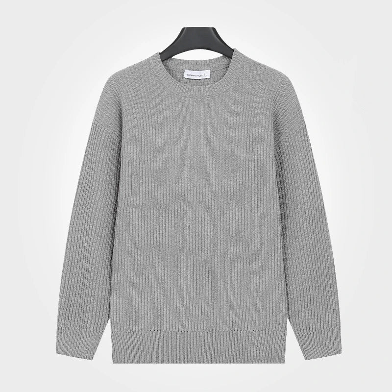 Herren Rippstrick Pullover Rundhals Langarm Strickpullover