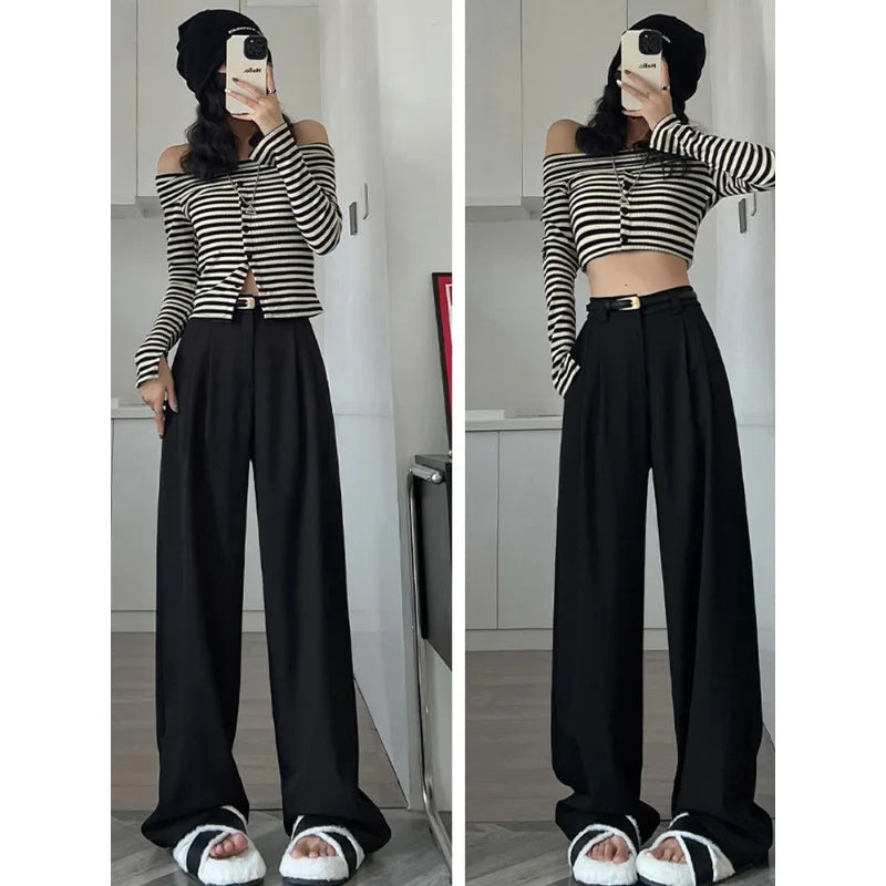 Damen Weite Hose Grau Hochtailliert Plissee