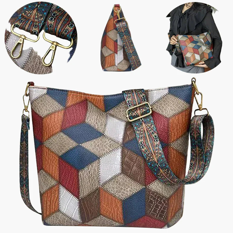 Damen Umhängetasche Patchwork Vintage Stil – Modische Schultertasche für Alltag und Freizeit