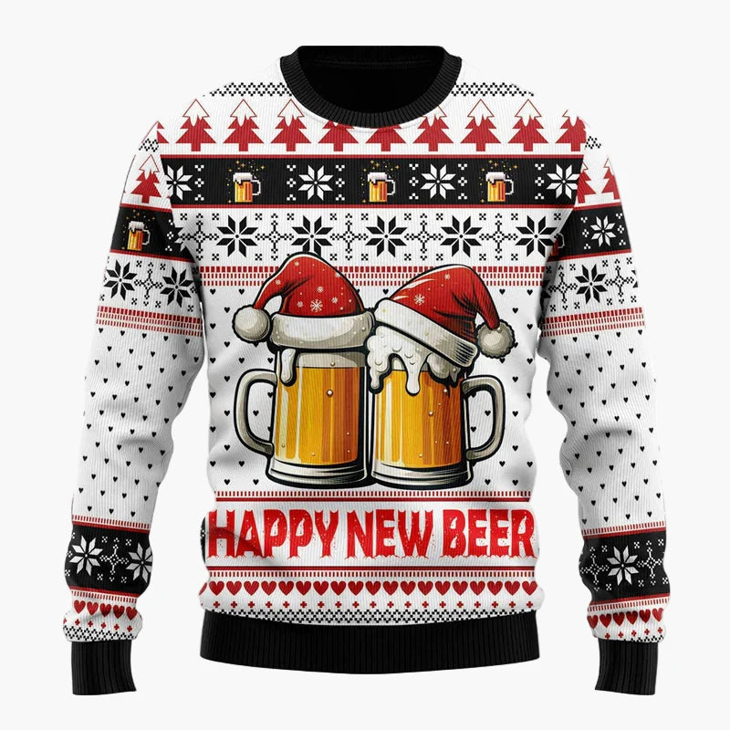 Herren Ugly Christmas Sweater mit Santa und Bier – Lustiger Weihnachtspullover für Weihnachten & Partys