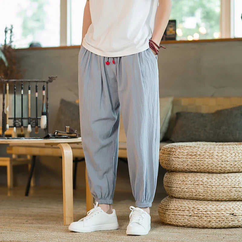 Herren Freizeithose Marineblau mit Kordelzug Bündchen Lockere Passform