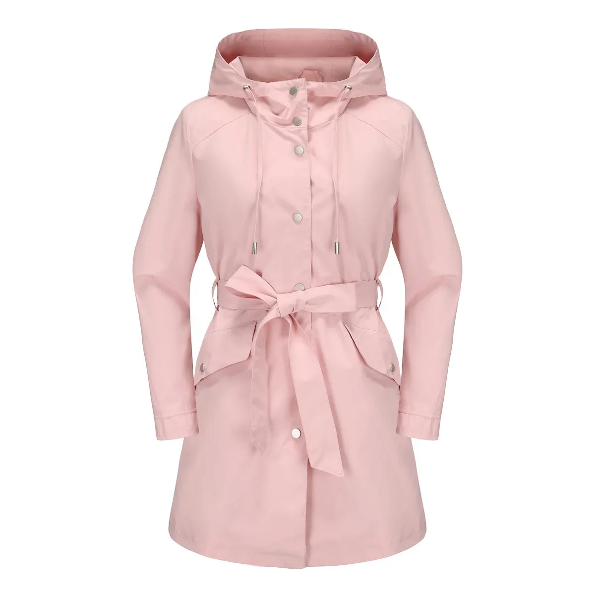 Damen Regenjacke mit Kapuze, Tunnelzug und Gürtel, Hellbeige