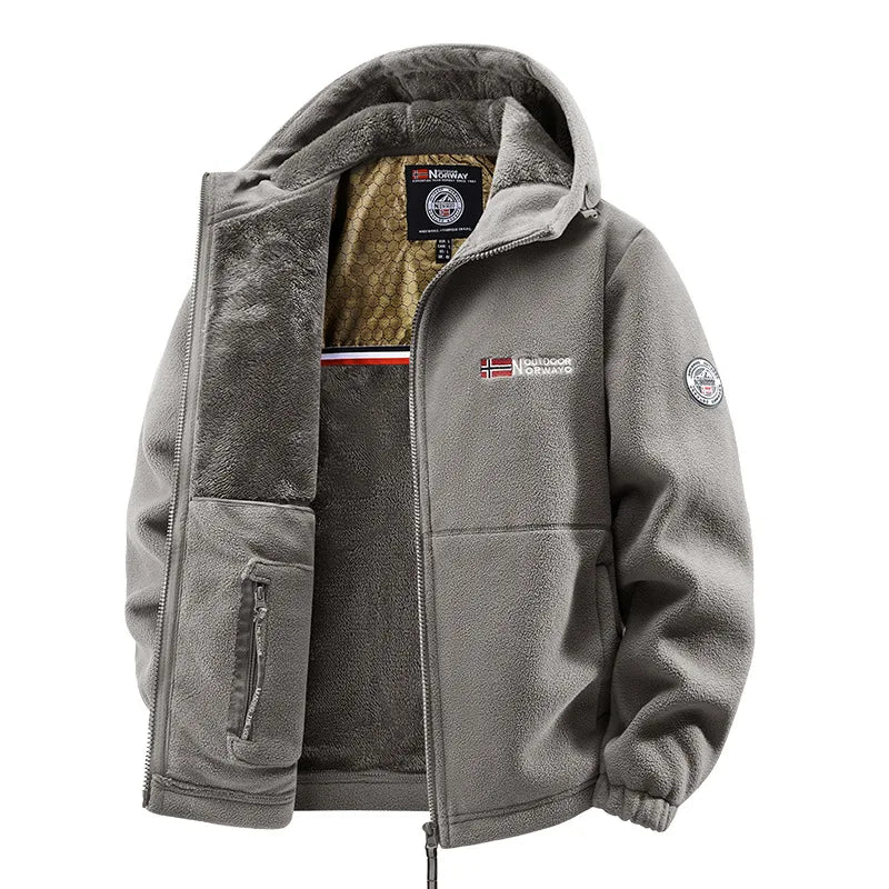 Herren Fleecejacke mit Kapuze und Plüschfutter, warm und weich, Reißverschluss, für Outdoor