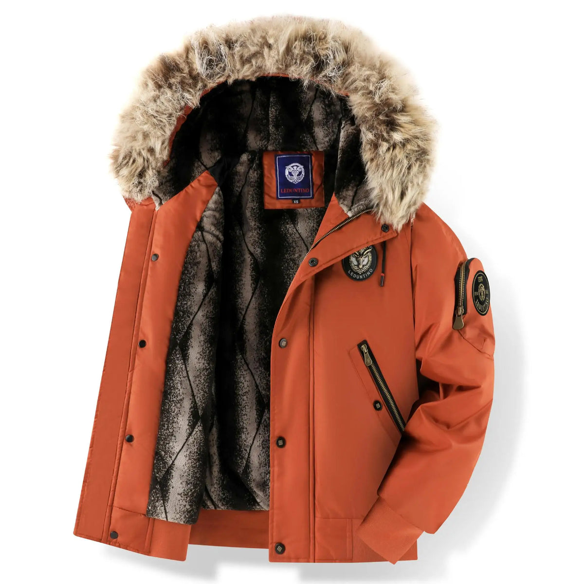 Herren Winter Bomberjacke mit Kapuze und Kunstfellkragen