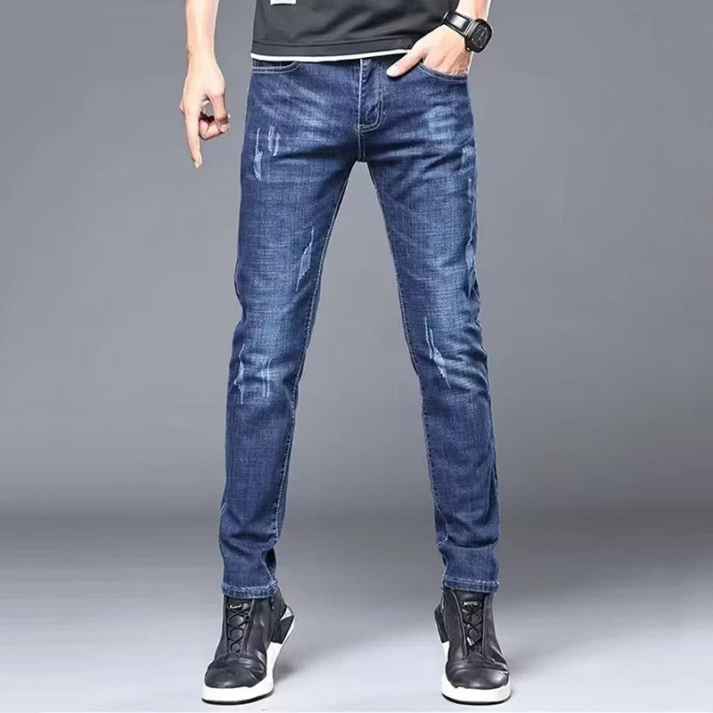 Herren Slim Fit Jeans mit Used-Effekten – Blau