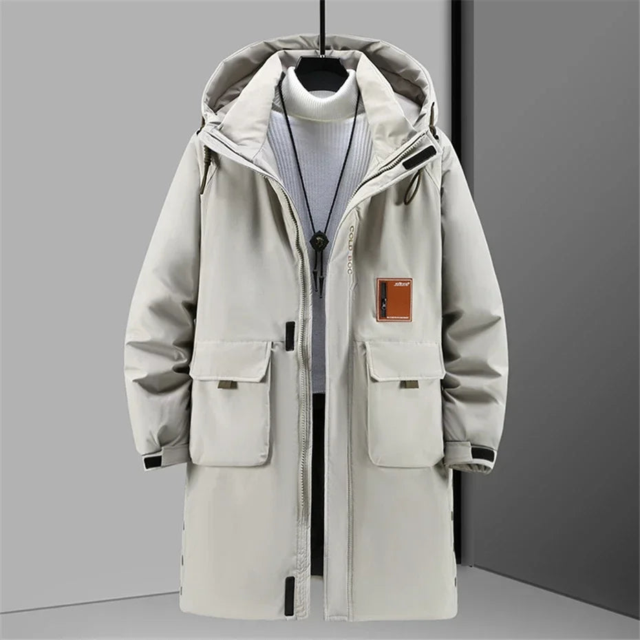 Herren Wintermantel mit Kapuze gesteppt lang Warm Outdoor