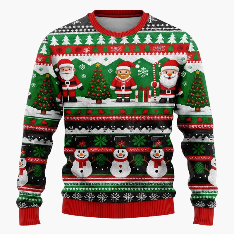 Herren & Kinder Weihnachtspullover – Lustiger Santa & Schneemann, Winterlicher 3D Ugly Christmas Sweater