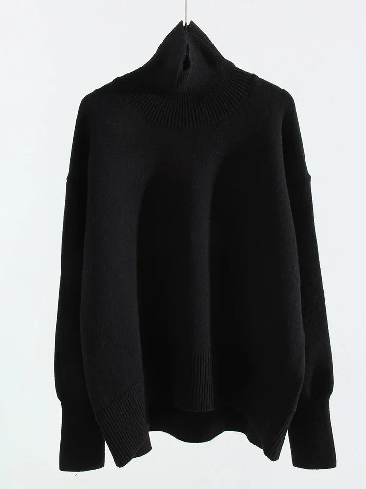 Damen Rollkragenpullover Oversize Strickpullover Lange Ärmel