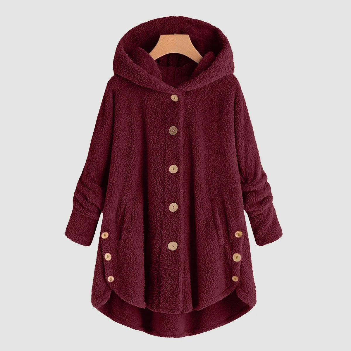 Damen Kuschelige Kapuzenjacke aus Fleece mit Holzknöpfen