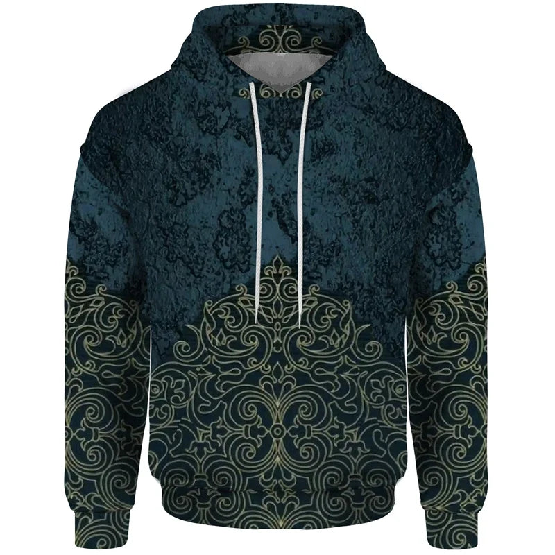 Hoodie Unisex Patchwork Muster Kordelzug Langarm