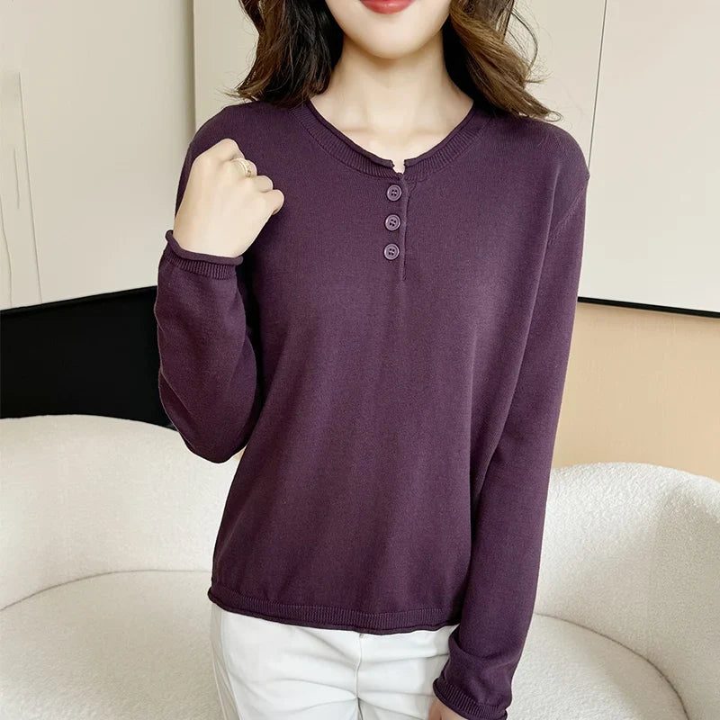 Damen Langarmshirt mit Knopfleiste Henley-Ausschnitt