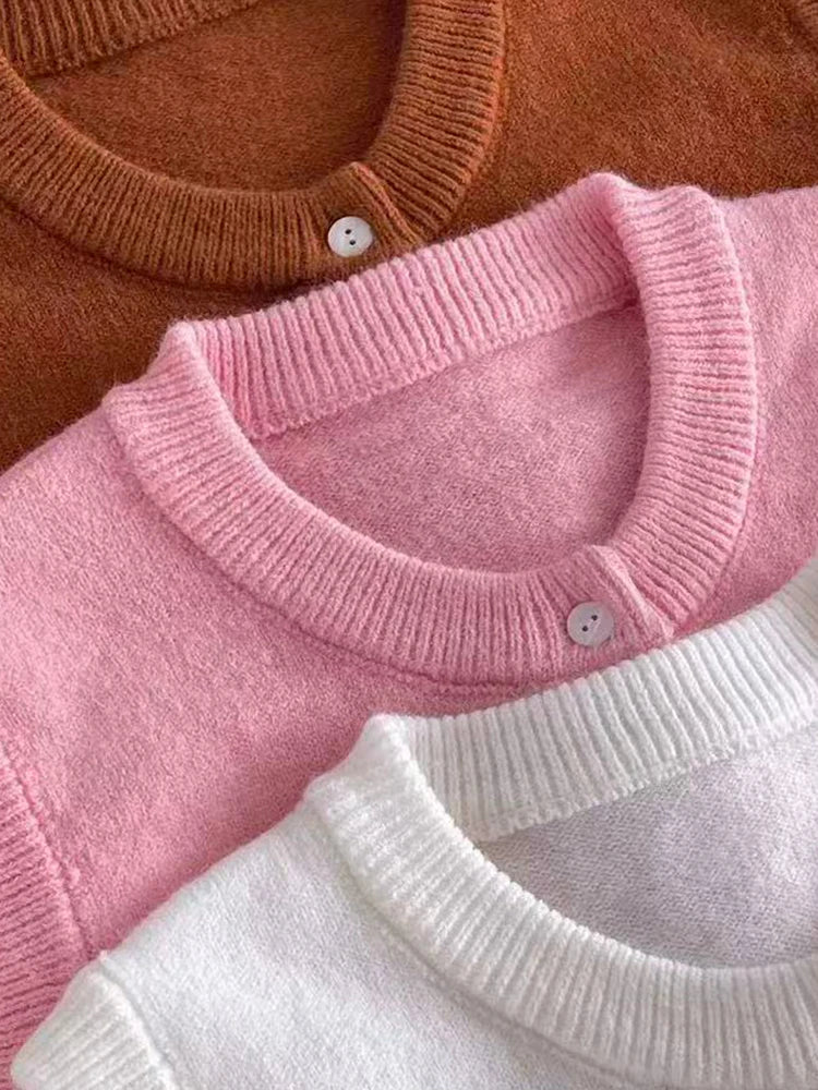 Damen Cardigan Rundhals Strickjacke mit Knöpfen
